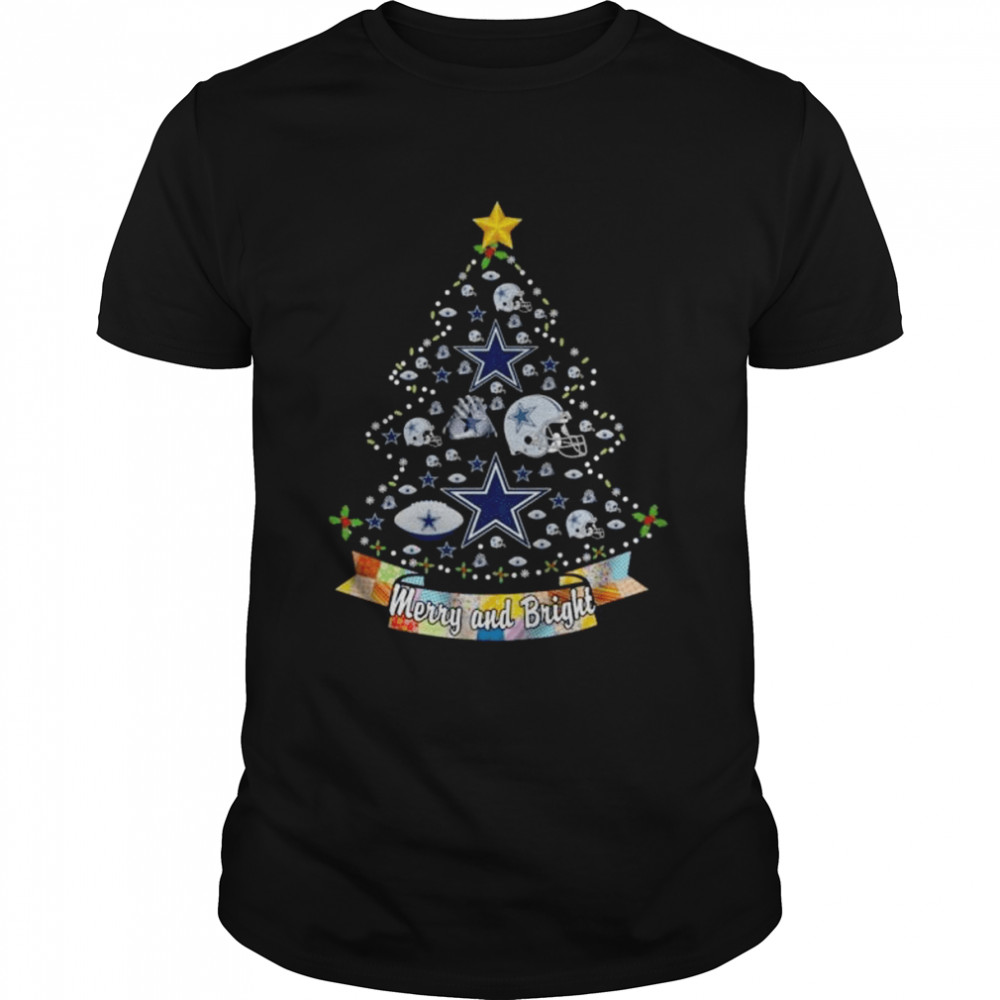 Dallas Cowboys logo helmet Tree Merry and Bright Christmas shirt