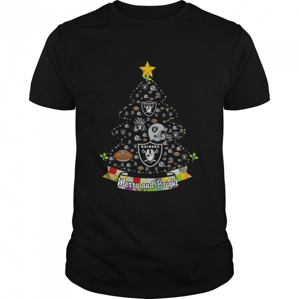 Merry And Bright Oakland Raiders NFL Christmas Tree 2022 Shirt