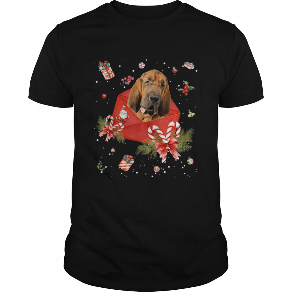 Bloodhound Dog In Christmas Card Ornament Pajama Xmas Shirt