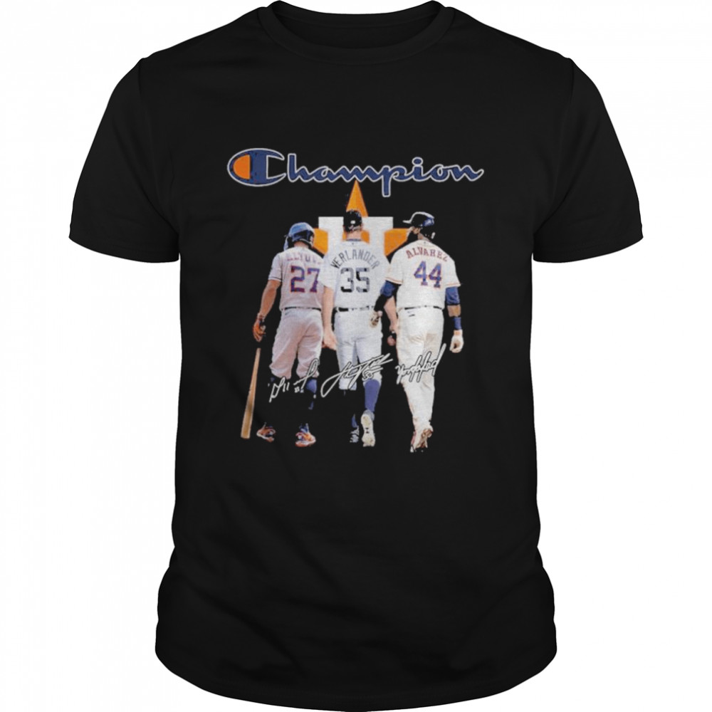 Champion Houston Astros Altuve and Verlander and Alvarez signatures 2022 shirt