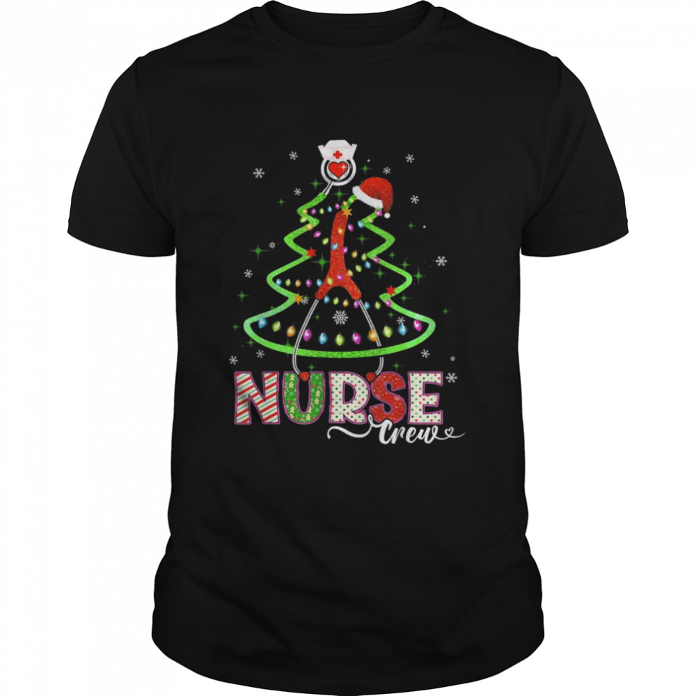 Christmas Nurse Crew Xmas pajama Scrub Stethoscope Pine Tree Shirt