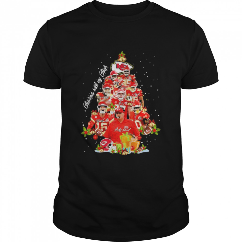 Kansas City Chiefs team Christmas with my Chiefs signatures tree 2022 shirt