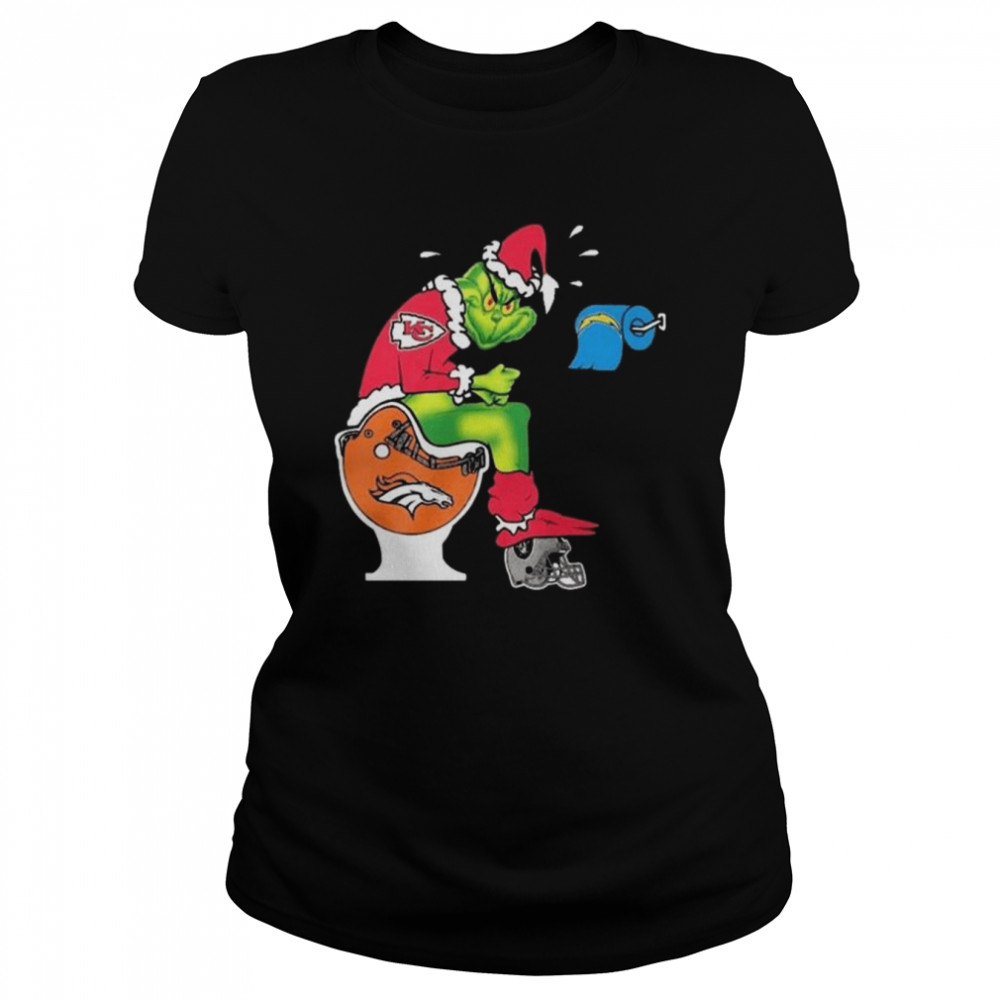 The Grinch Kansas City Chiefs Shit On Toilet Denver Broncos Other Teams Oakland Raiders Christmas 2022  Classic Women's T-shirt