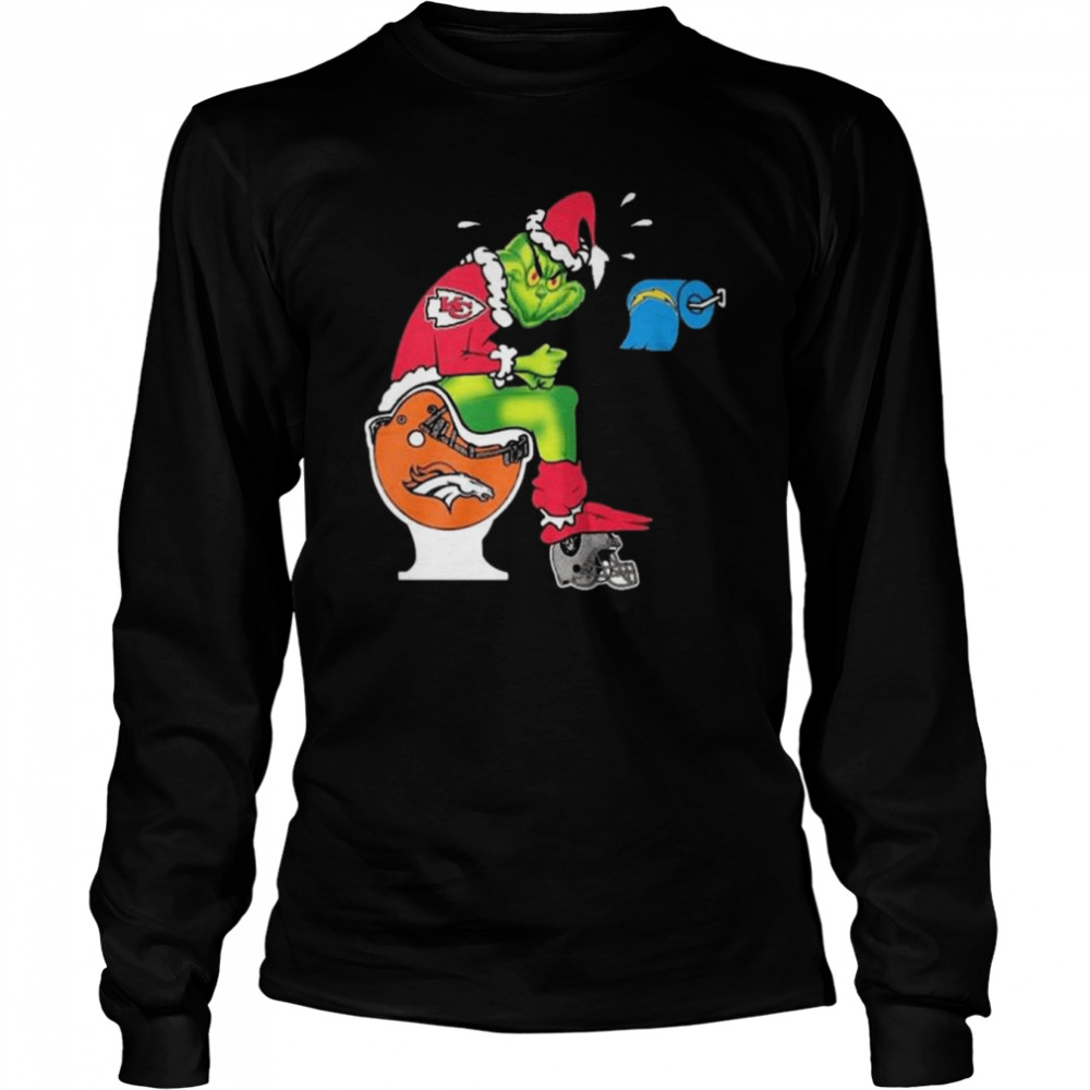 The Grinch Kansas City Chiefs Shit On Toilet Denver Broncos Other Teams Oakland Raiders Christmas 2022  Long Sleeved T-shirt