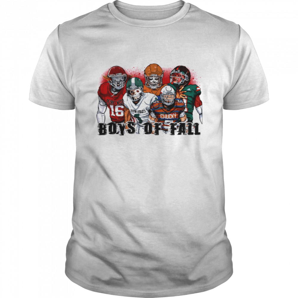 Boys Of Fall Pennywise, Mike Meyers, Freddy, Jason, Chucky Football Halloween shirt