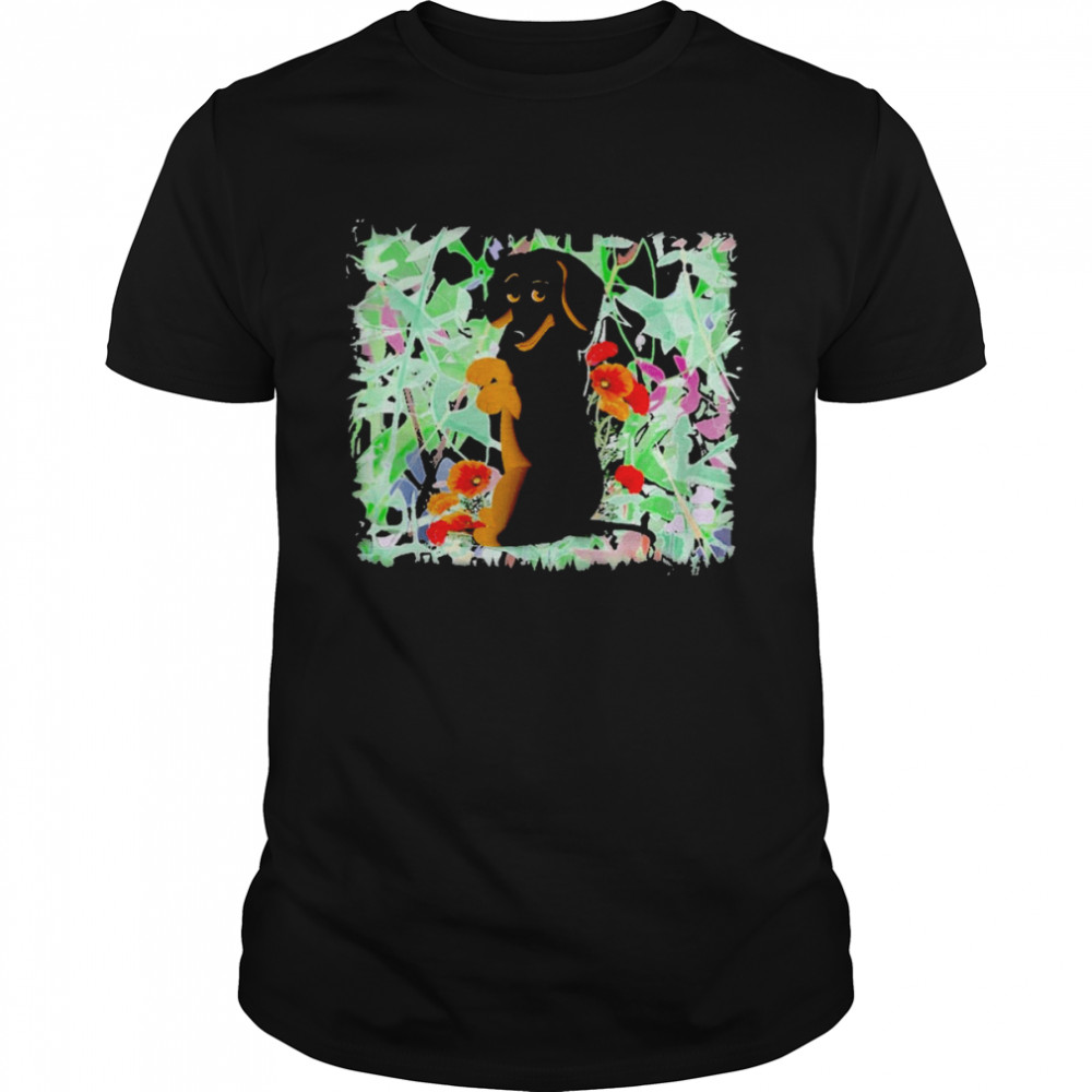 Cute Dachshund dog among the flowers T-shirt