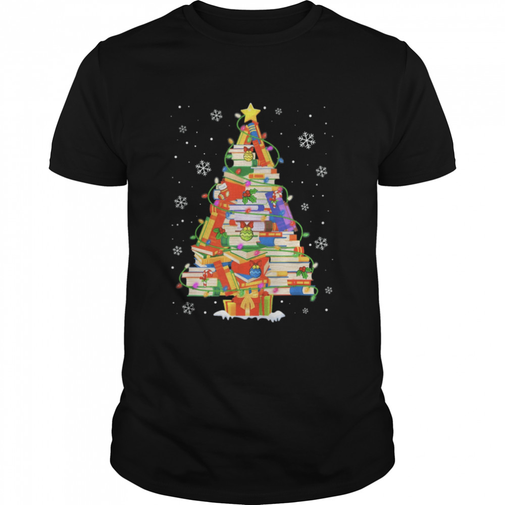 Christmas Library Tree Librarian Xmas Book Lover Shirt