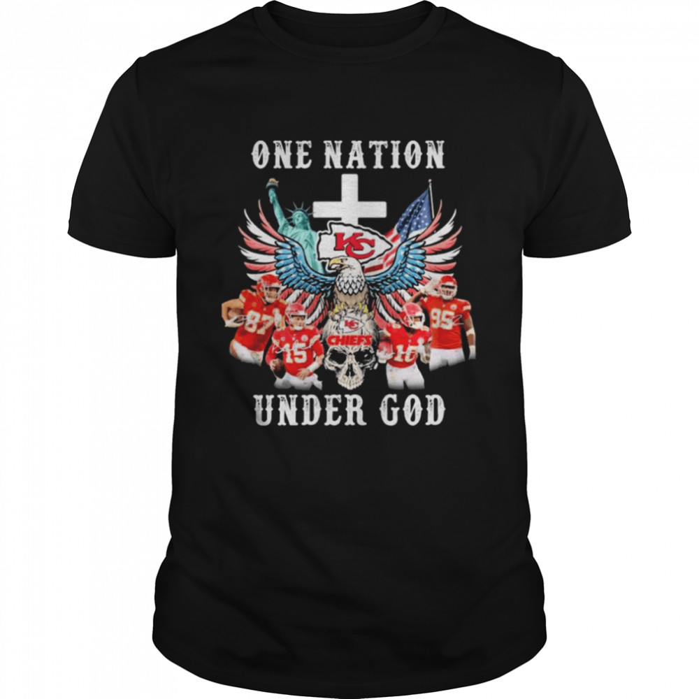 Eagle Holding Skull Kansas City Chiefs One Nation Under God Signatures Shirt