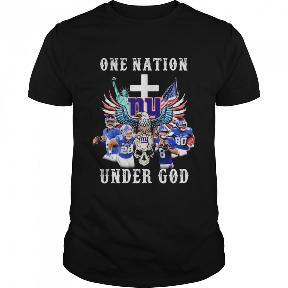 Eagle Holding Skull New York Giants One Nation Under God Signatures Shirt