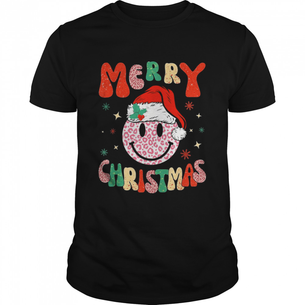 Retro Santa Hat Leopard Smile Face Christmas Shirt