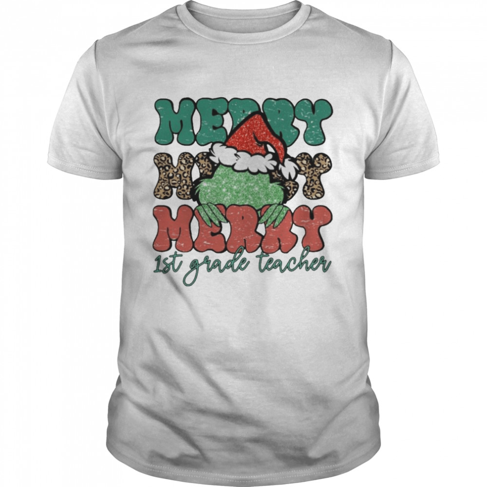 Santa Grinch Merry 1st Grade Teacher Christmas Leopard 2022 shirt