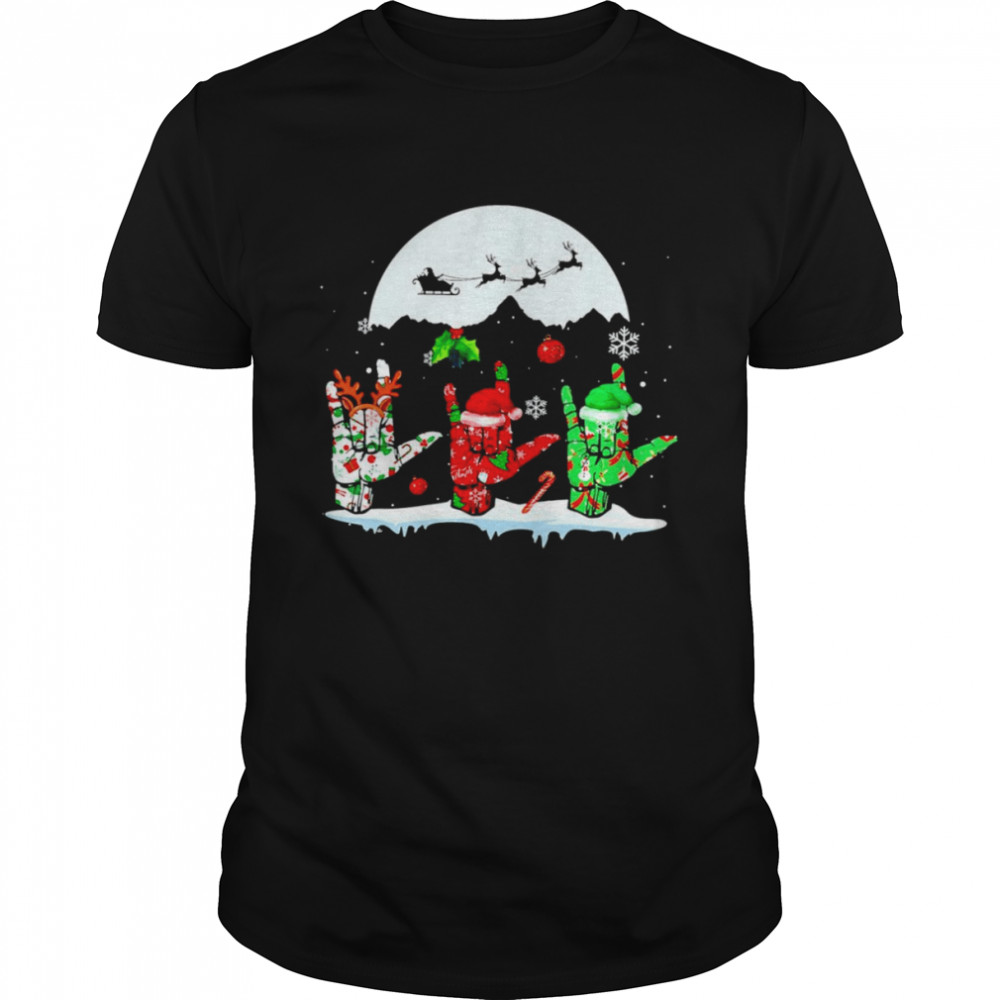 Sign language light cChristmas reindeer santa hat ASL shirt