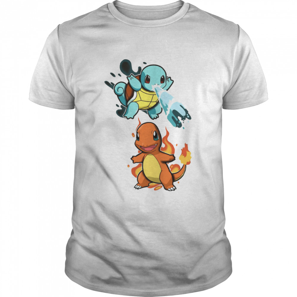 Squirtle And Charmander Cartoon Design Pokemon shirt