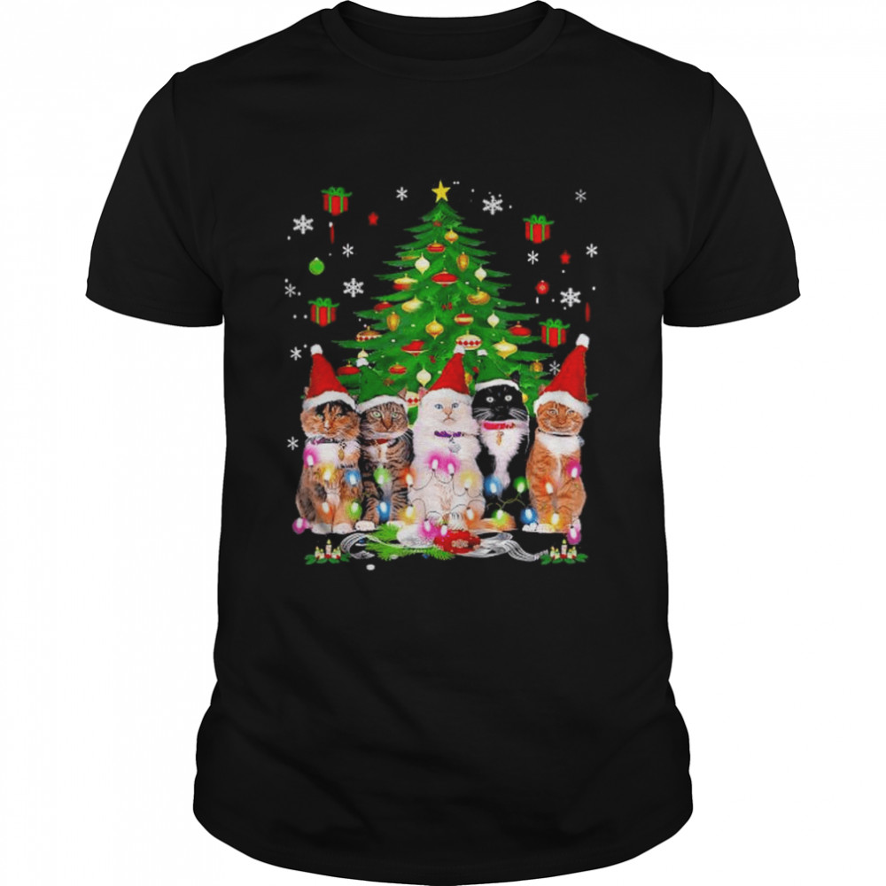 Santa Cats light 2022 Christmas tree shirt