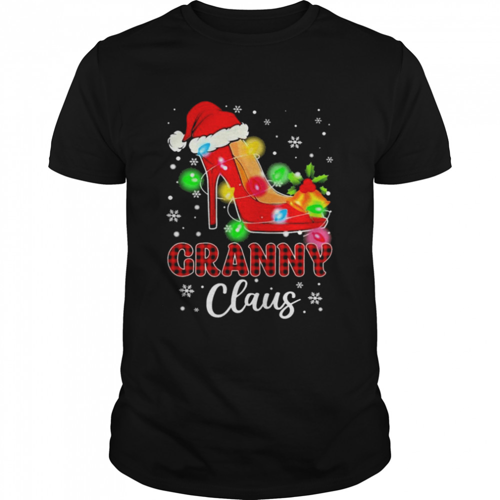 Santa High-heeled Granny Claus Merry Christmas light shirt