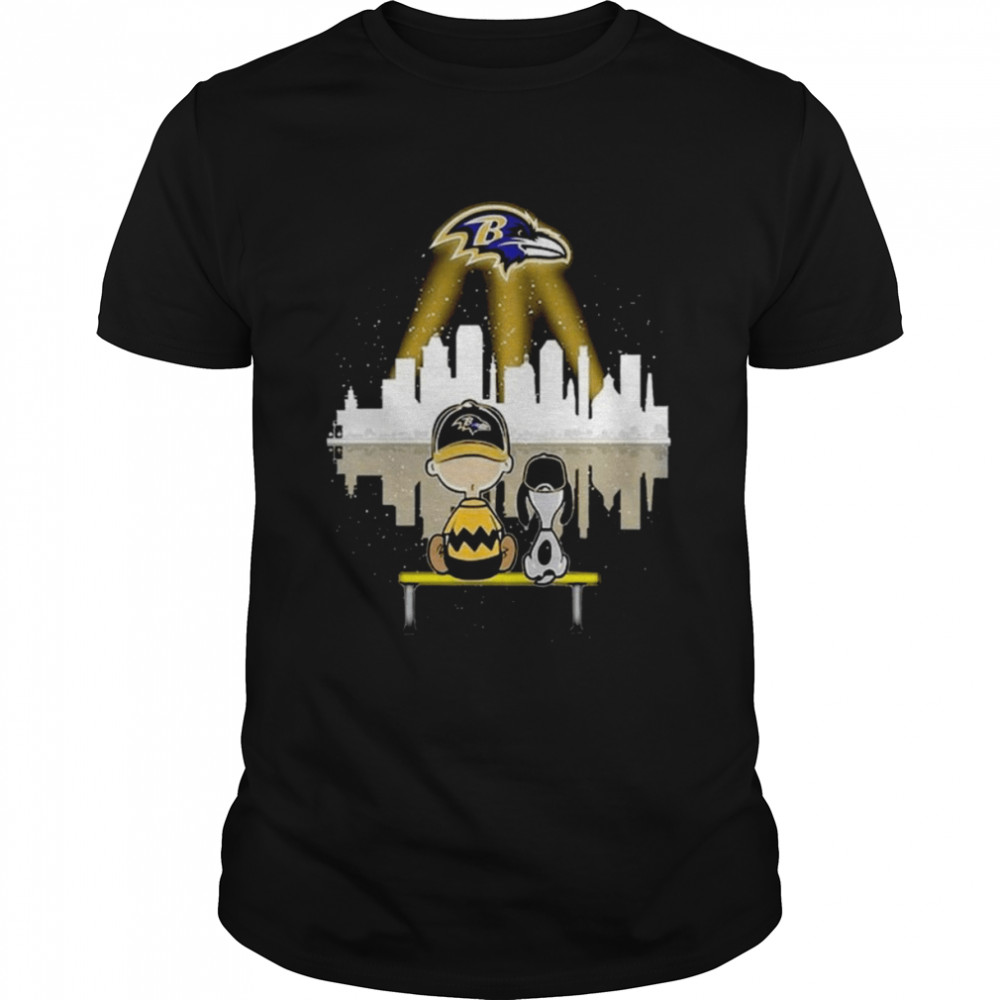 Charlie Brown And Snoopy Dog Watching City Baltimore Ravens Shirt