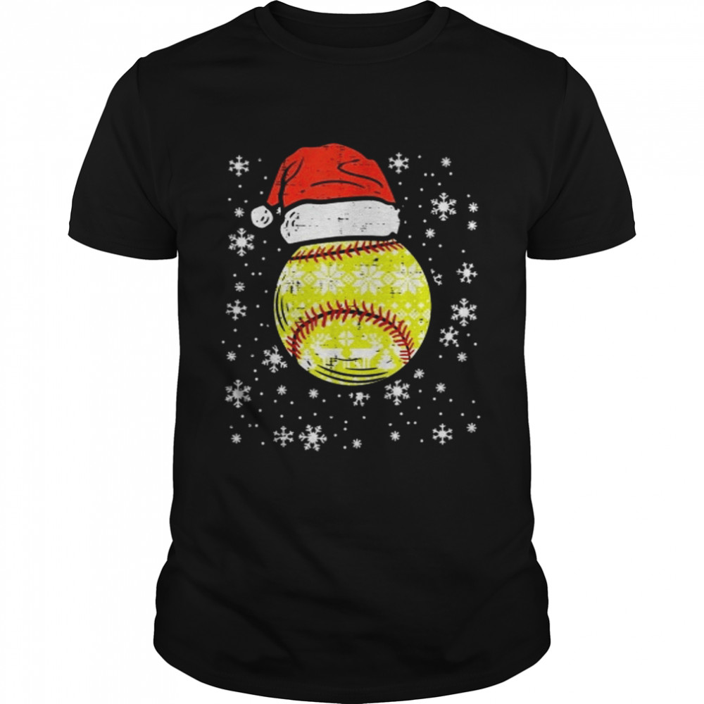 Christmas Softball Santa Hat Xmas Softball Lovers T-Shirt