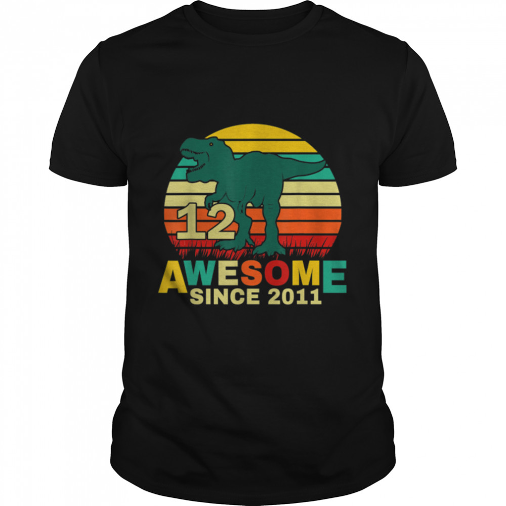 12 Year Old Dinosaur Awesome Since 2011 12th Birthday Boy T-Shirt B0BMNSXR9J