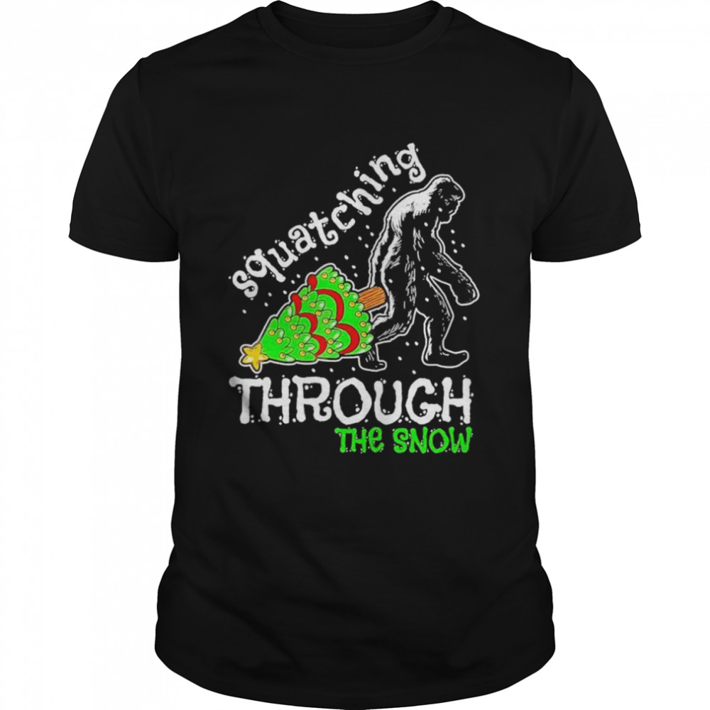 Bigfoot squatching through the snow Merry Christmas shirt