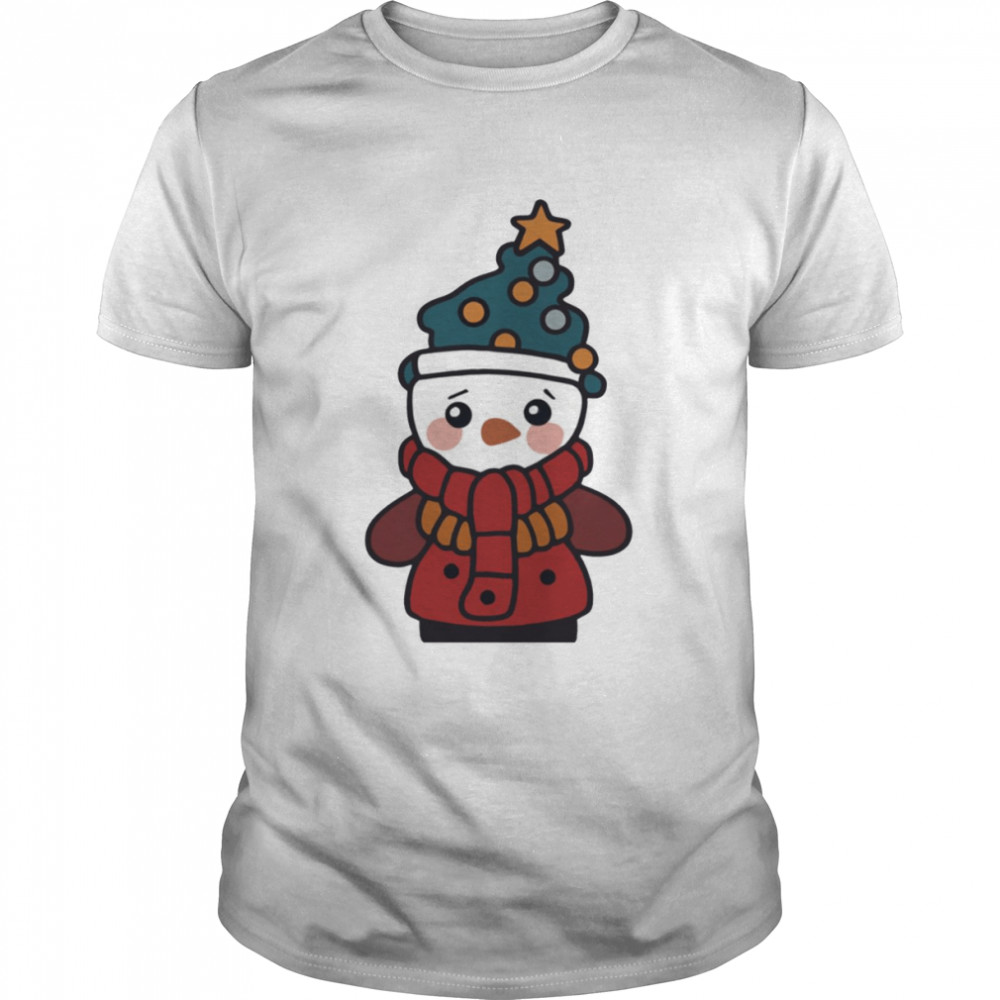 Chibi Cute Snowman Wearing Scarf 2022 Christmas shirt