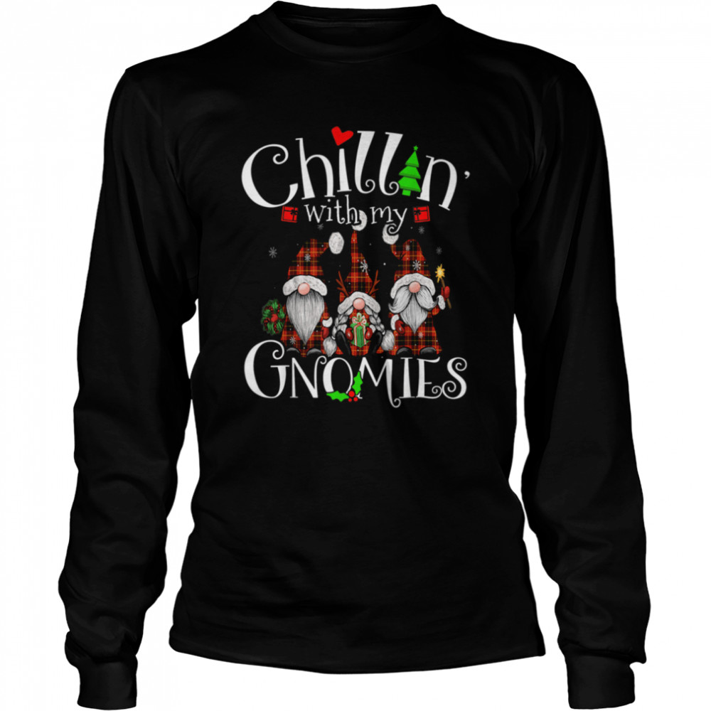 Chillin With My Gnomies, Christmas Red Gnomes Plaid Buffalo  Long Sleeved T-shirt