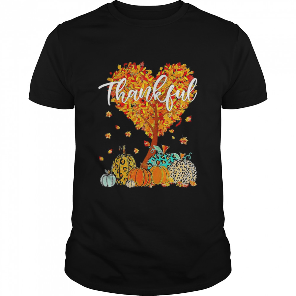 Happy Thanksgiving Day Autumn Fall Thankful Pumpkin Leopard T-Shirt