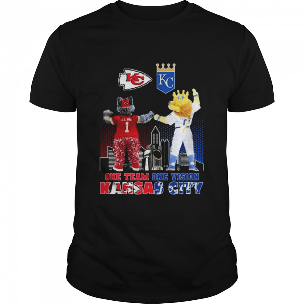 K. C. Wolf and Sluggerrr One team one vision Kansas city shirt