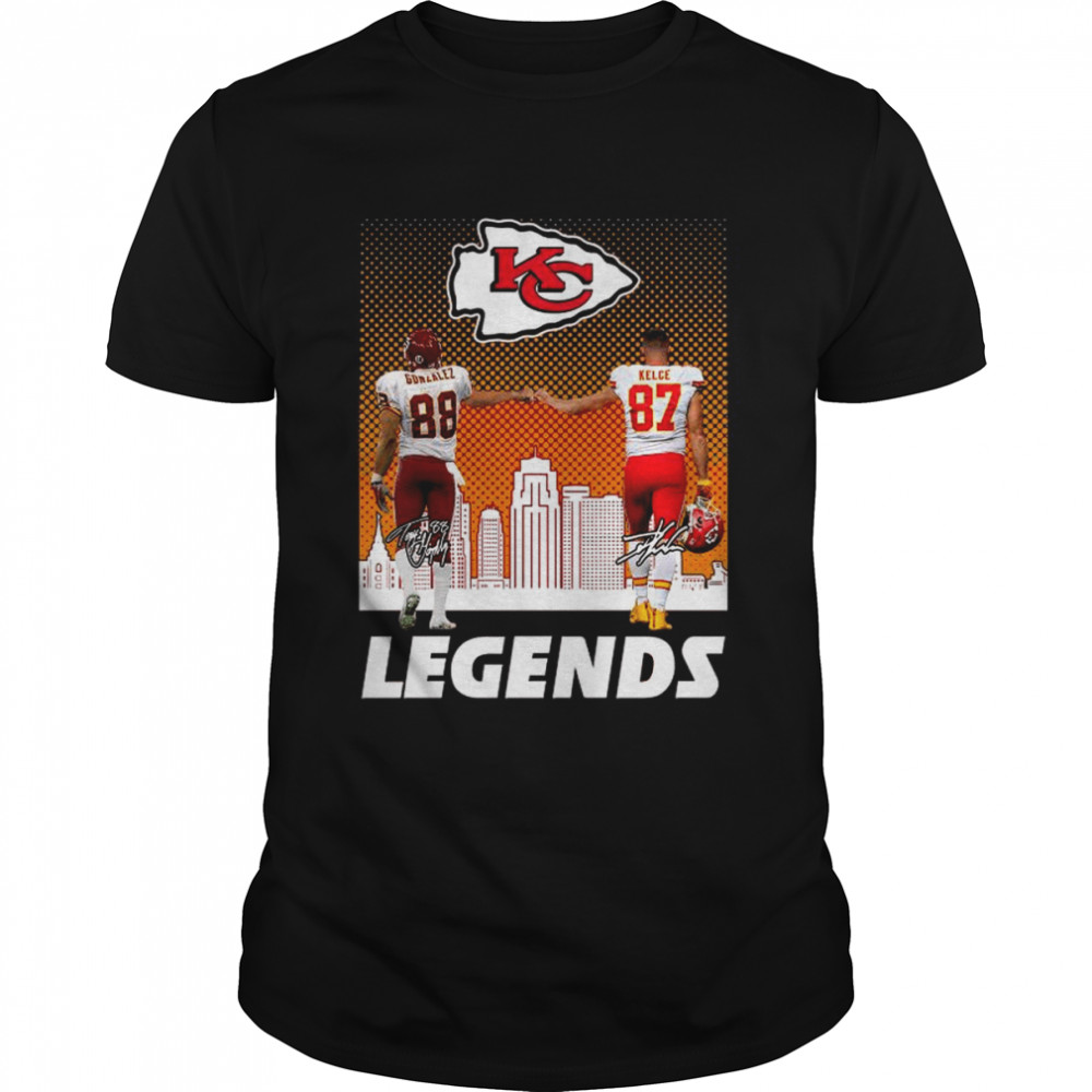 Kansas City Chiefs Tony Gonzalez and Travis Kelce Legends signatures shirt