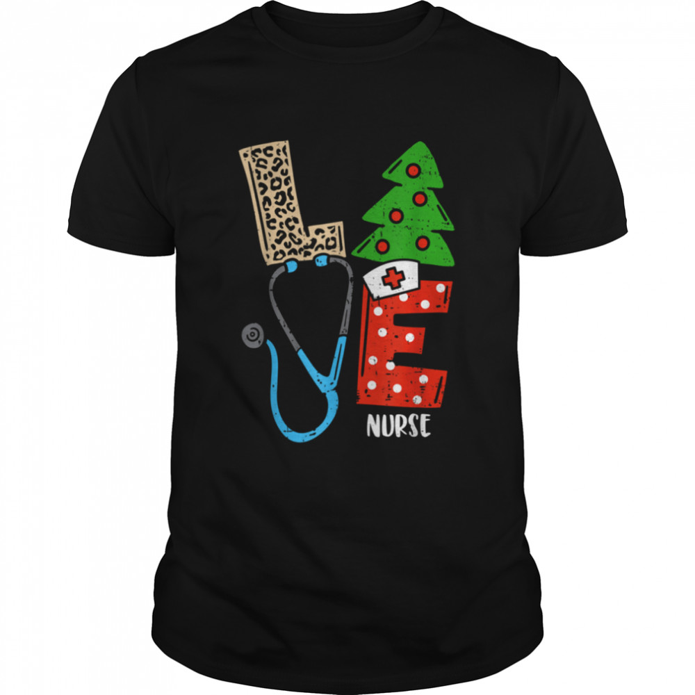 Love Stethoscope Snowflake Nurse Christmas Scrub Xmas Family Shirt