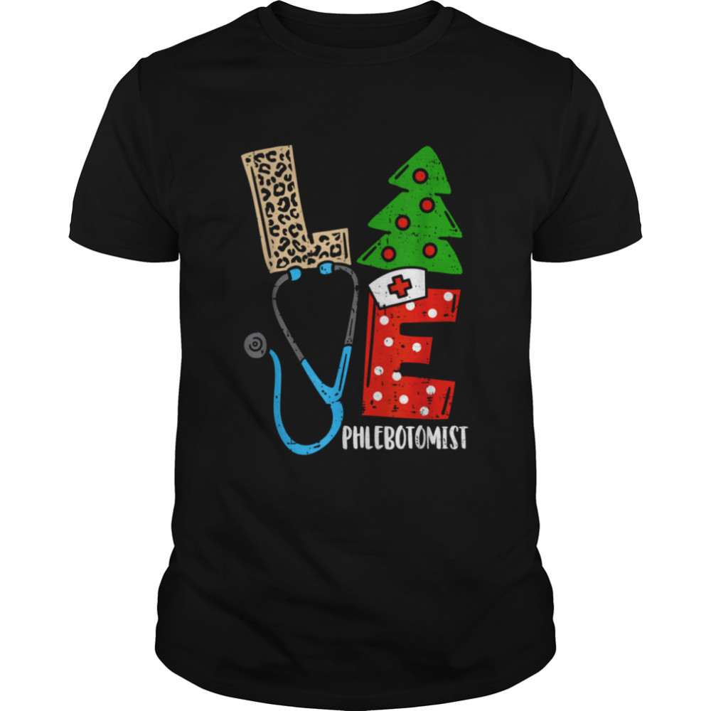 Love Stethoscope Snowflake Phlebotomist Christmas Scrub Xmas T Shirt