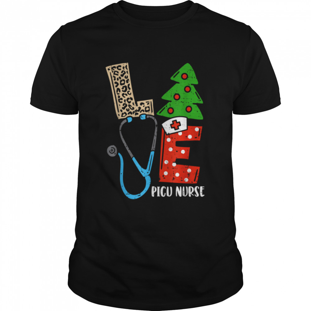 Love Stethoscope Snowflake PICU Nurse Christmas Scrub Xmas Shirt