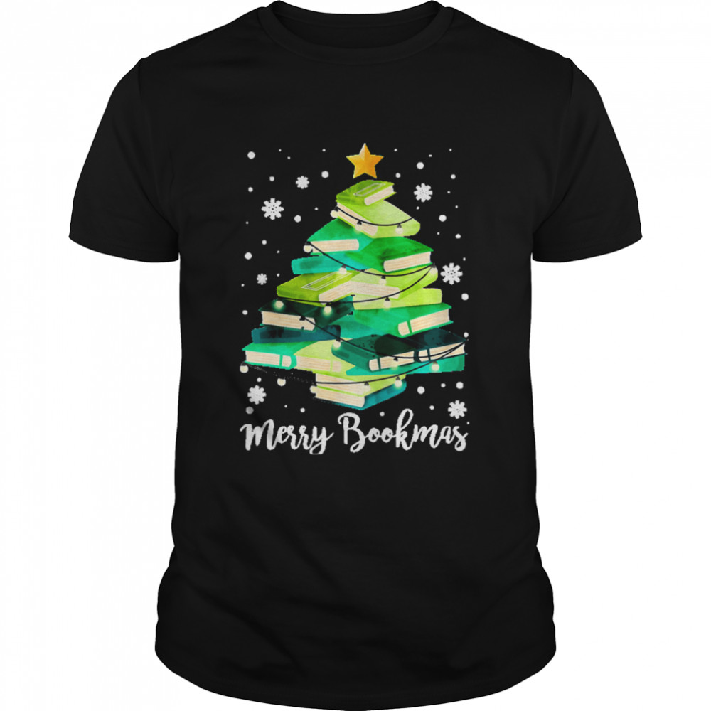 Merry Bookmas Books Pine Tree Funny Reading Lover Christmas Shirt