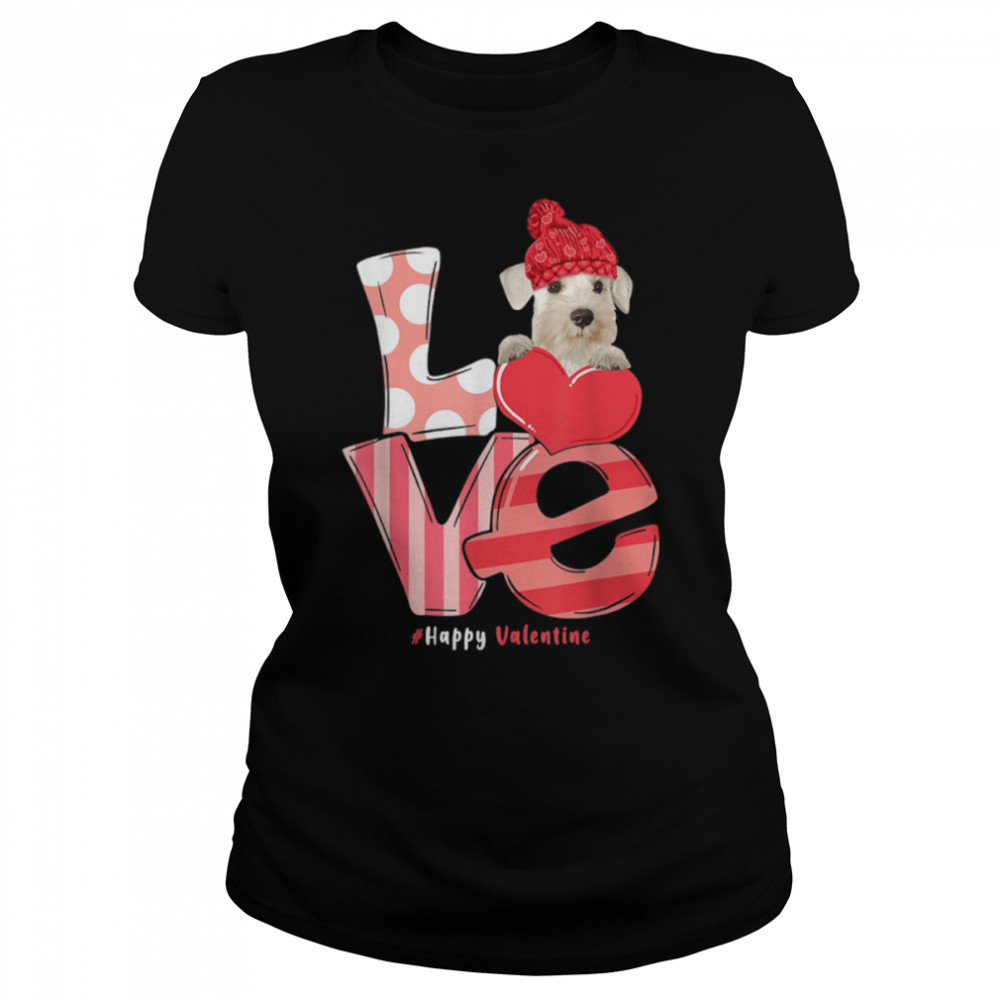 Miniature Schnauzer Love Happy Valentine - Dogs Heart T- B0BMLRQK16 Classic Women's T-shirt