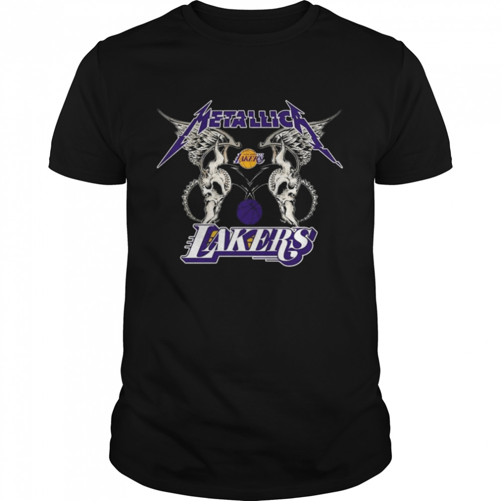 NBA Los Angeles Lakers Logo Black Metallica Wings Shirt