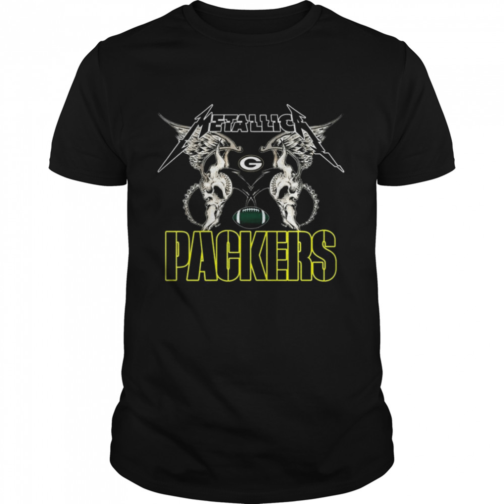 NFL Green Bay Packers Logo Black Metallica Wings Shirt