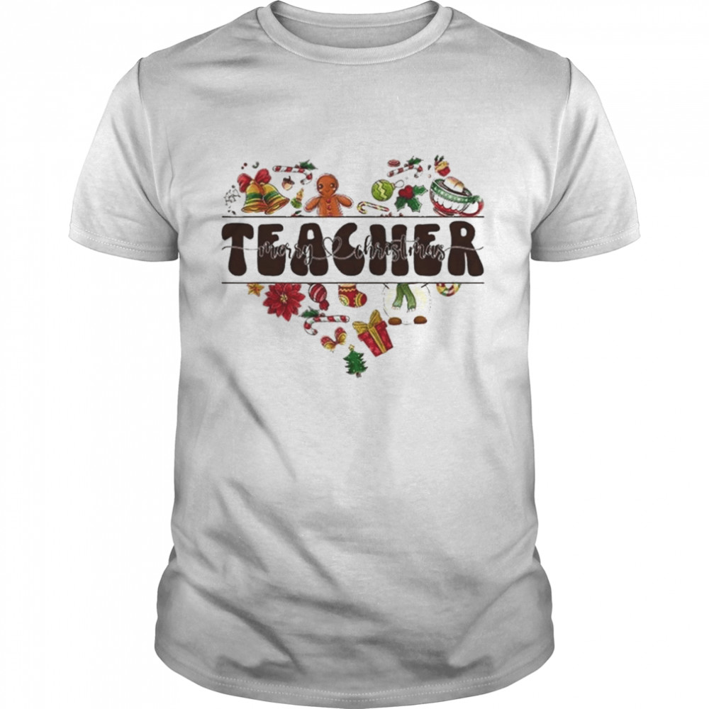 Ornament Teacher Merry Christmas heart shirt