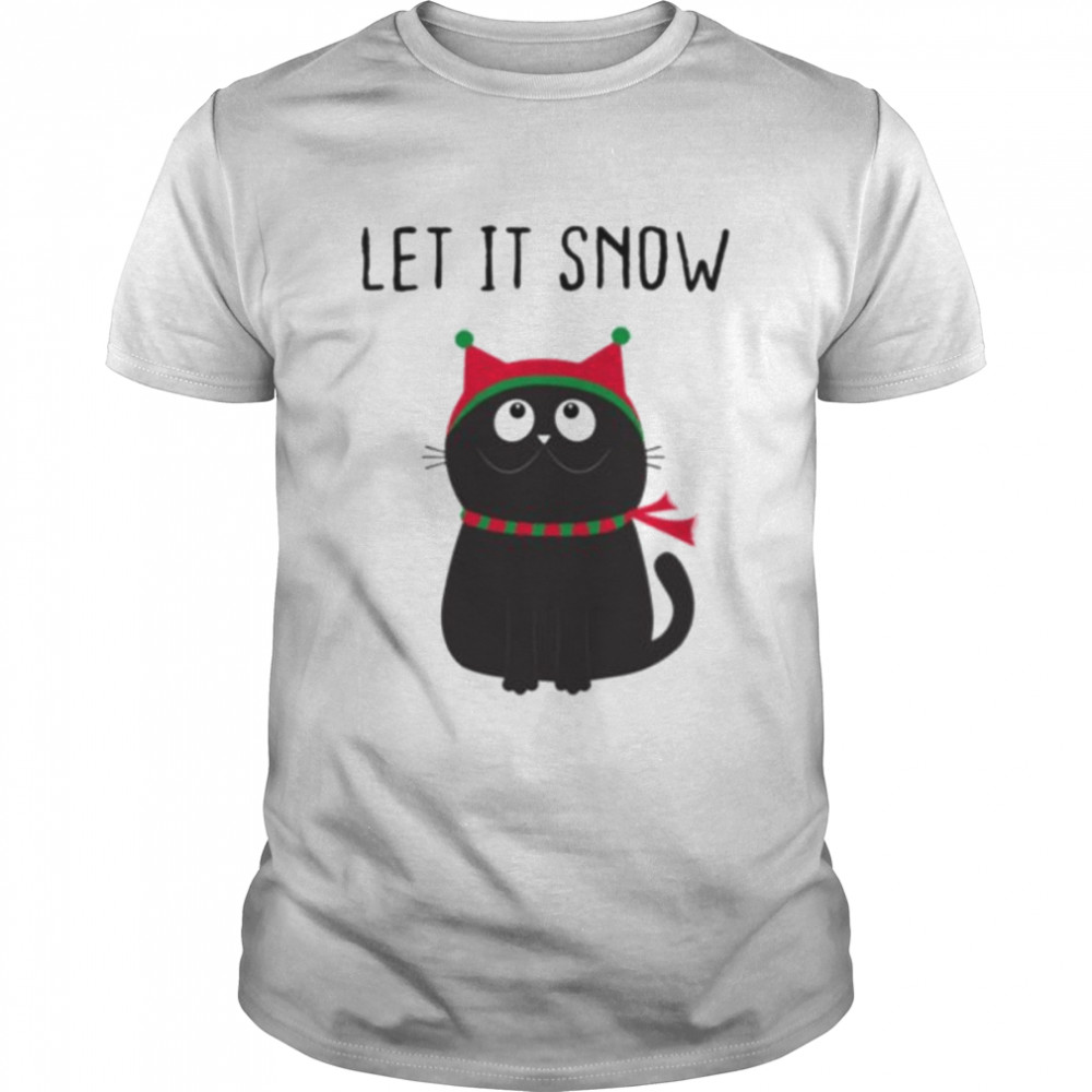 Black Cat Let It Snow Merry Xmas Christmas shirt