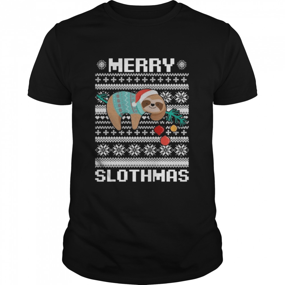 Santa Sloth Merry Slothmas ugly Christmas shirt