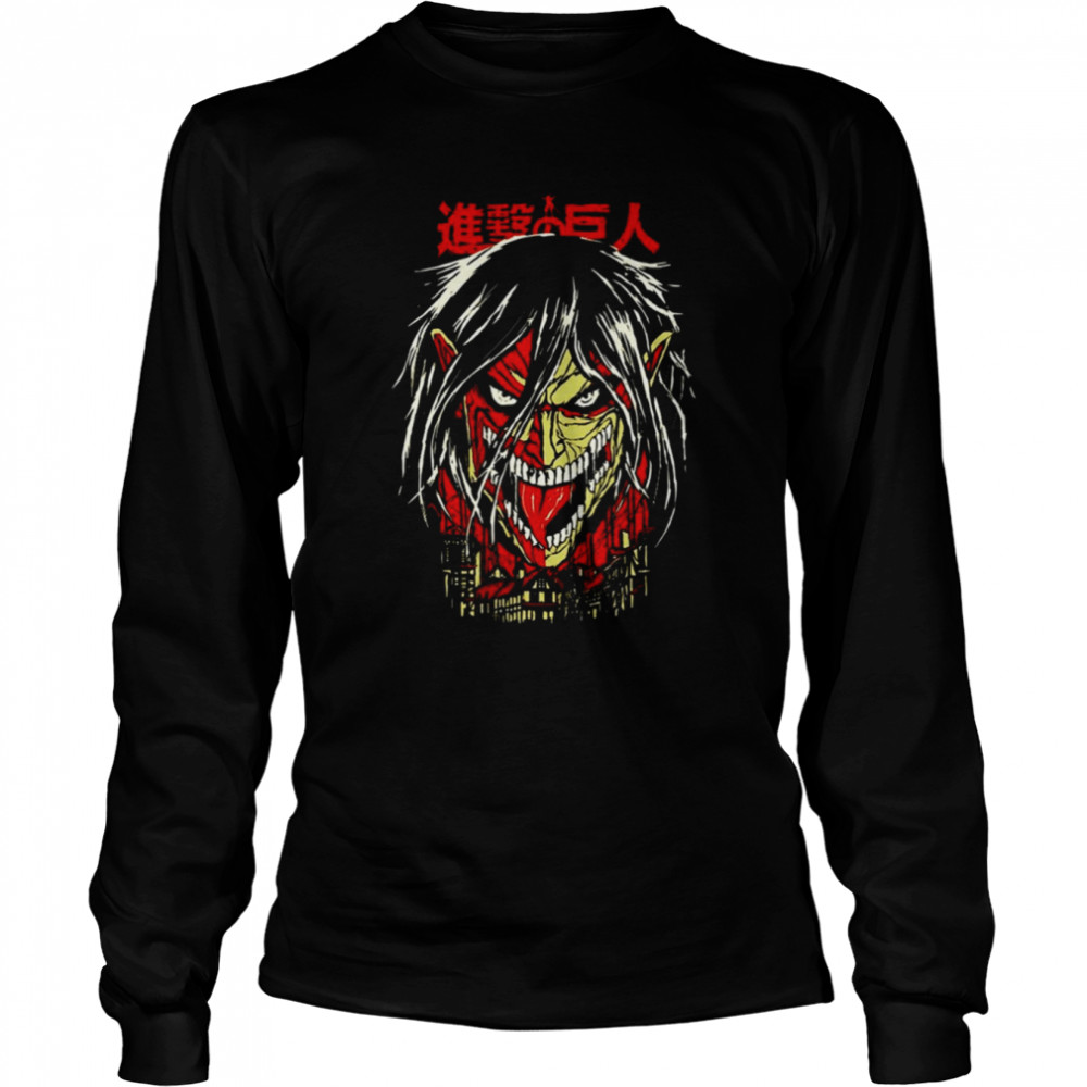 Scary Design Eren Yeager Attack On Titan shirt Long Sleeved T-shirt