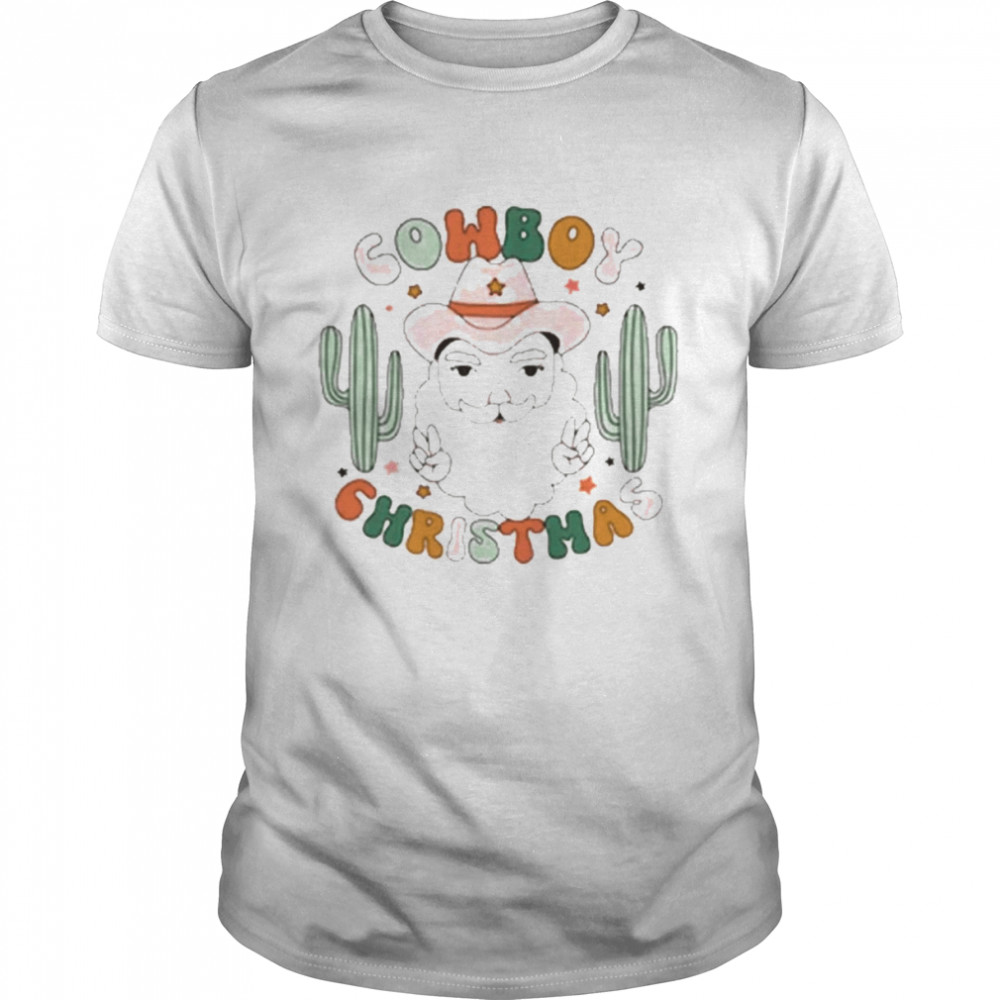 Cowboy santa christmas cactus t-shirt