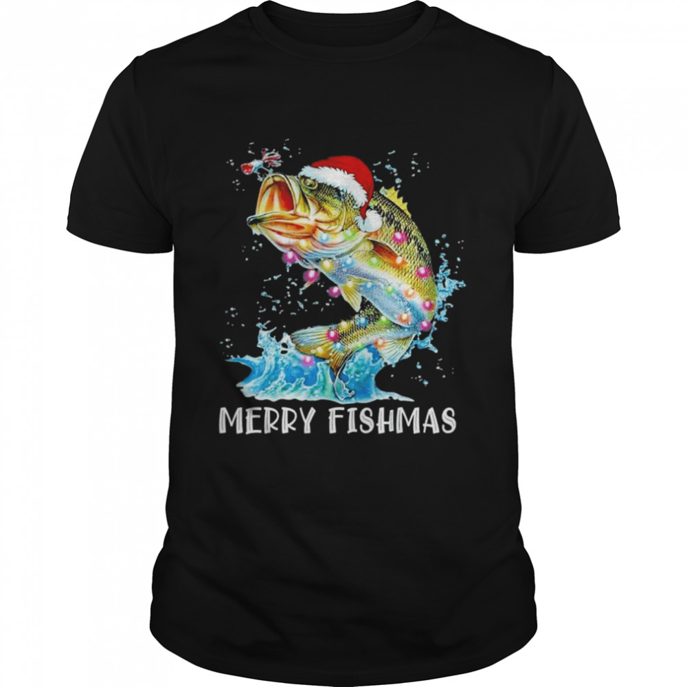 Santa Hat Fish Christmas For Men Grandpa T-Shirt