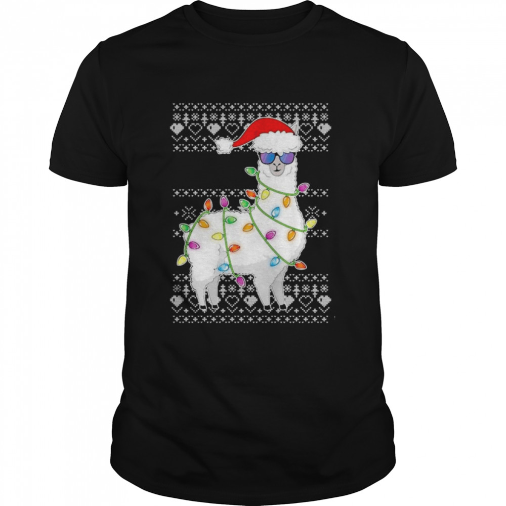 Santa Llama ugly Christmas light shirt