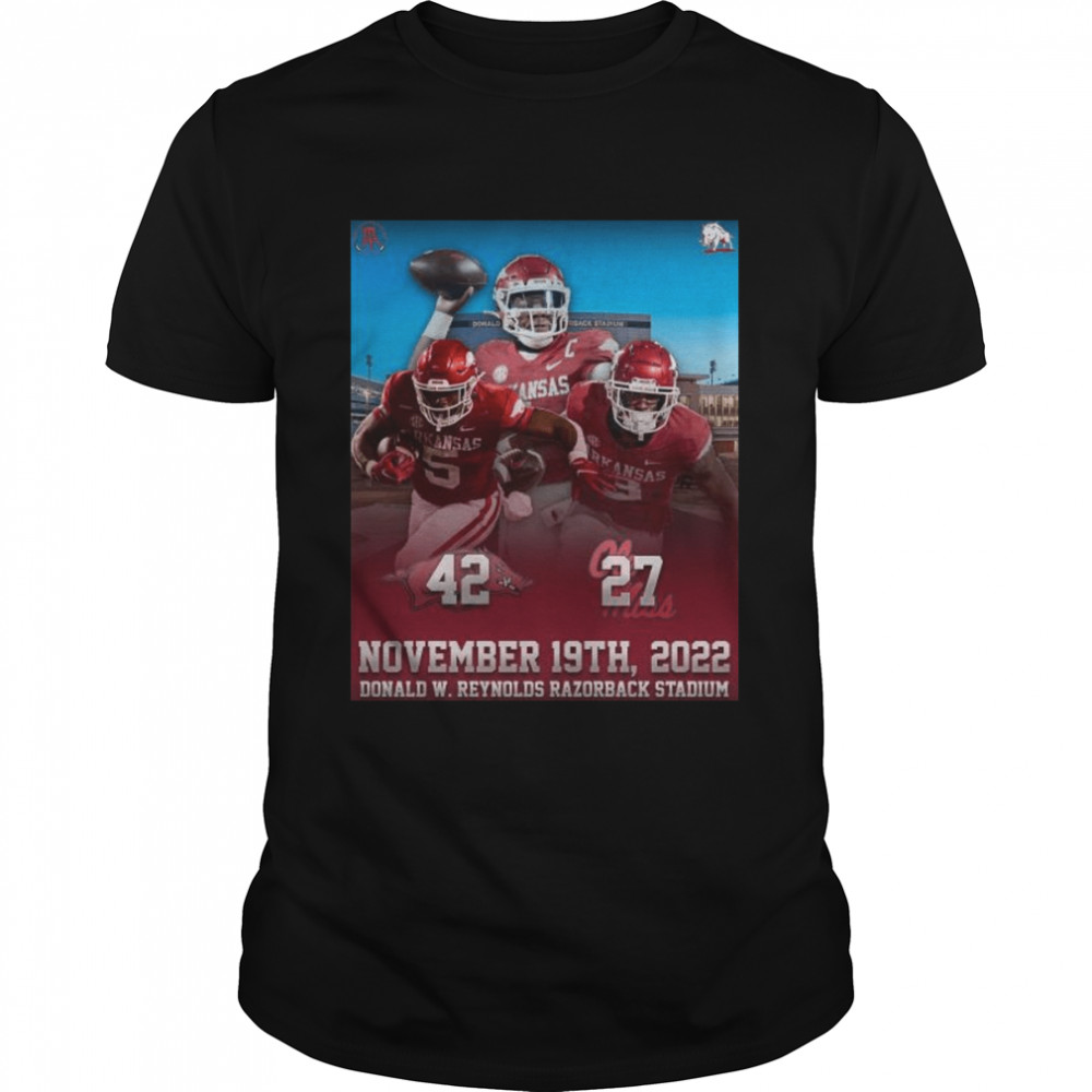 Arkansas Razorbacks 42 27 Ole Miss Football 2022 Matchup final score shirt