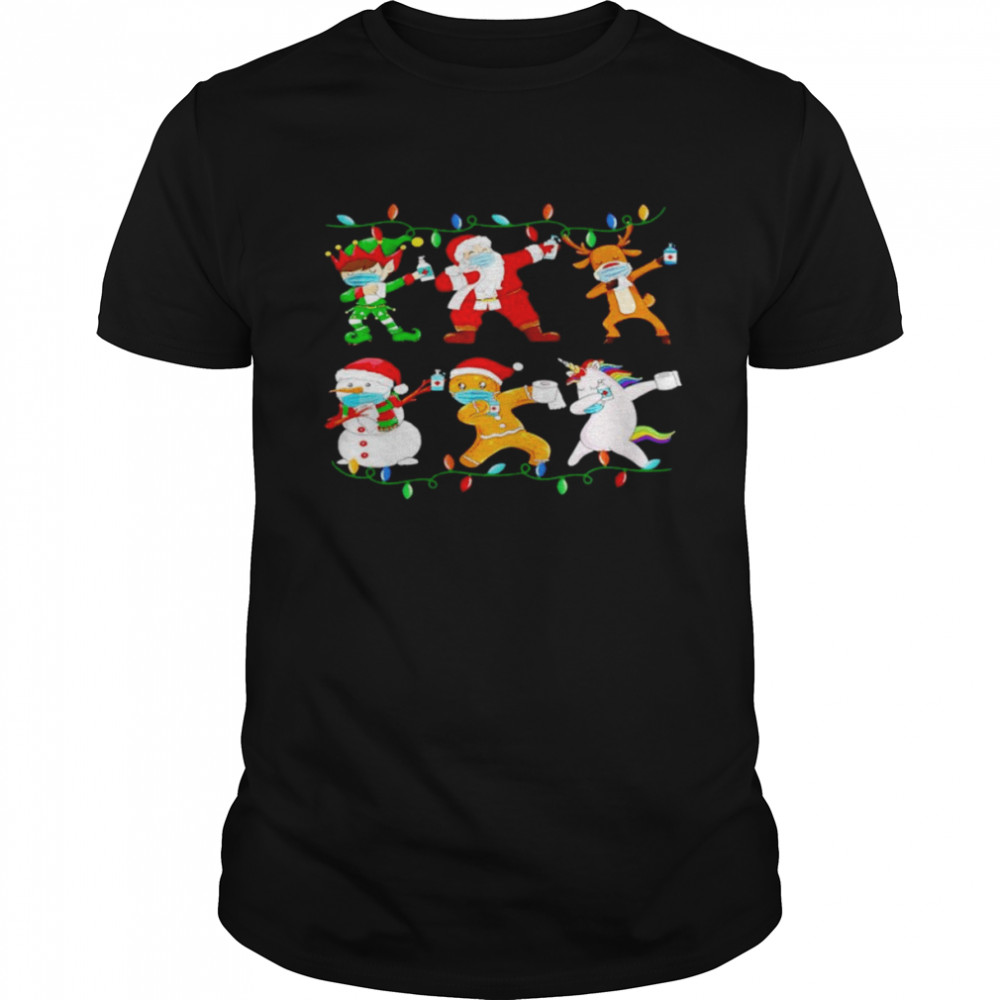 christmas dabbing Santa Elf friends Christmas lights shirt