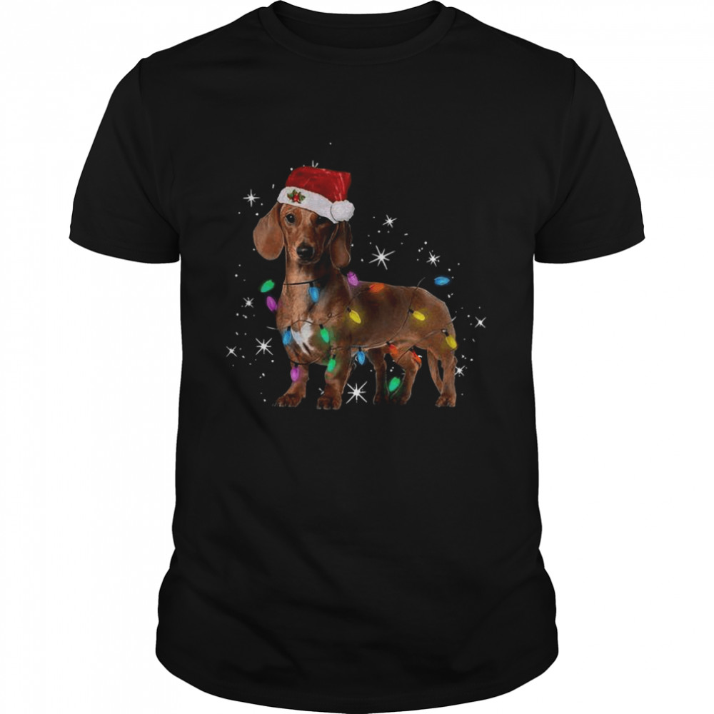 Dachshund Santa Christmas Light shirt