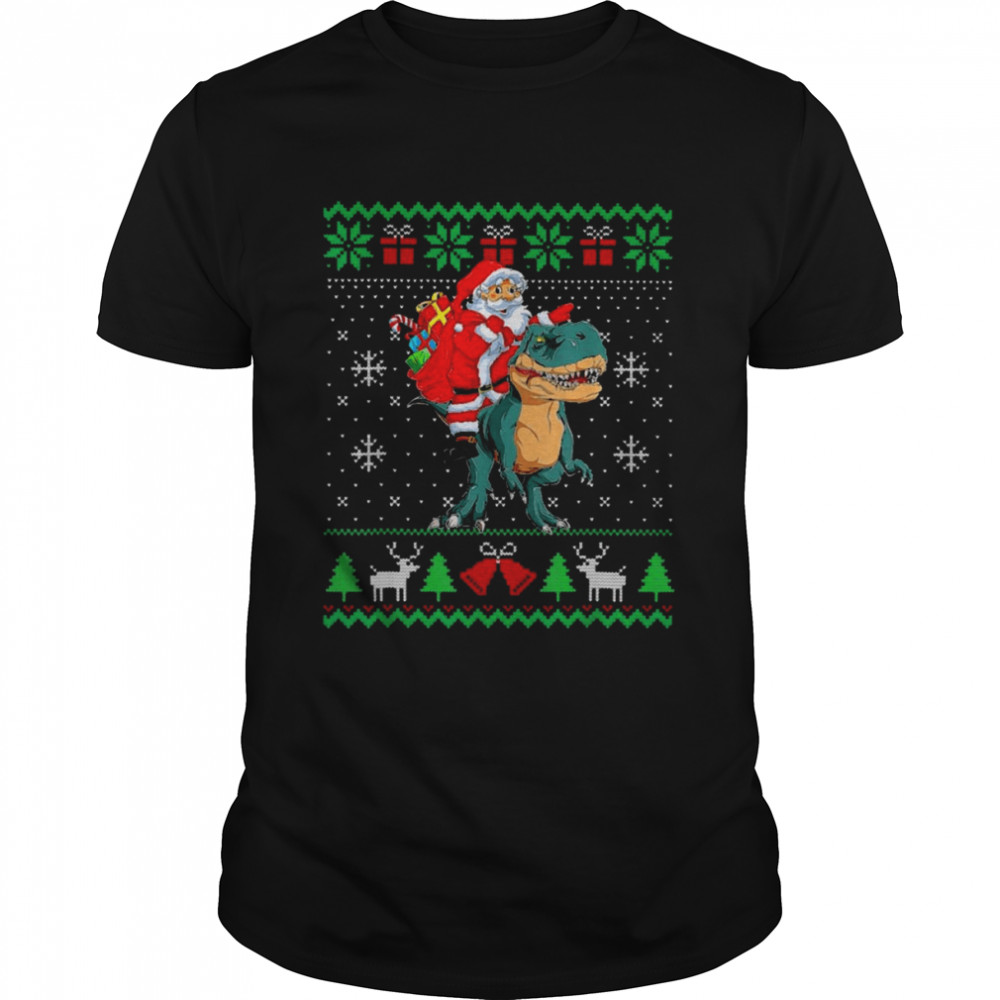 Santa riding dinosaur t rex dinosaur Christmas ugly shirt