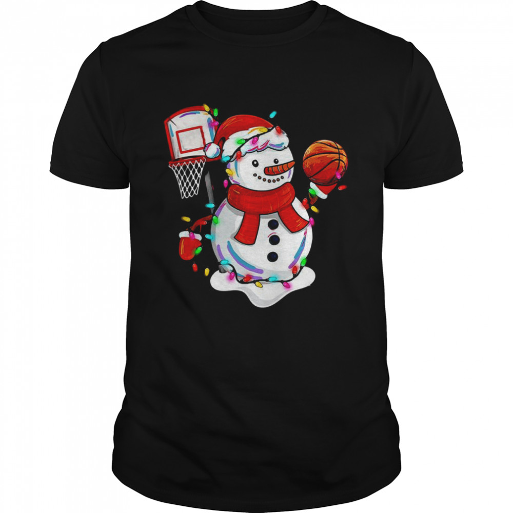 Snowman Playing Basketball Merry Christmas Light shirt