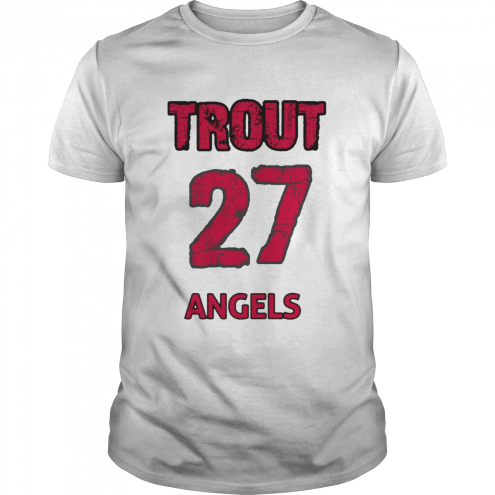 The 27 Angels Mike Trout Red Text Baseball shirt