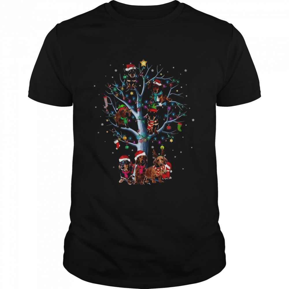 Dachshund Santa Tree Merry Christmas Light shirt