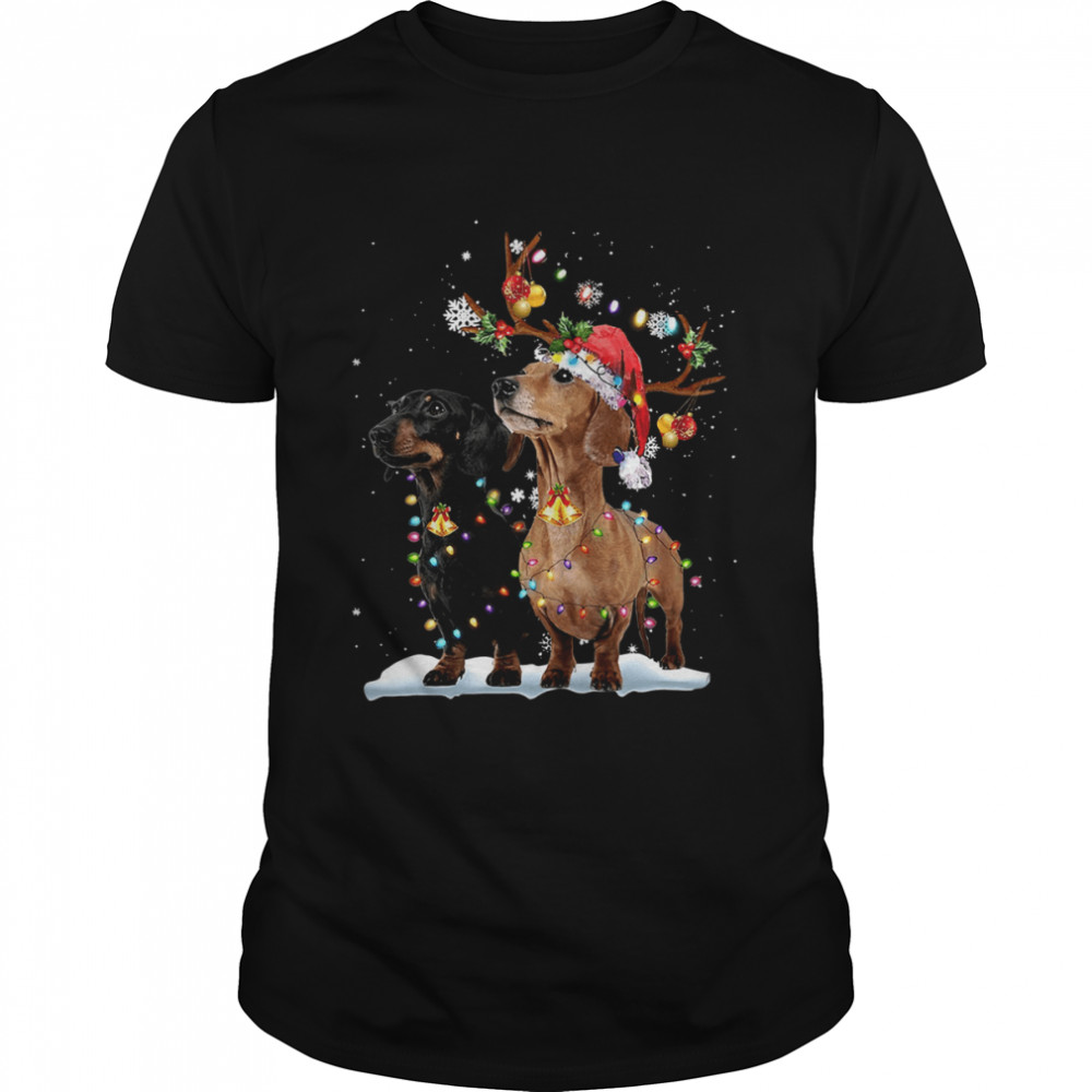 Dachshund Santa Xmas Merry Christmas Light shirt